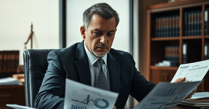 Attorney briefing a corporate client in a conference room