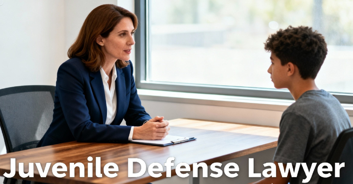 Juvenile defense attorney meeting a young client and parent